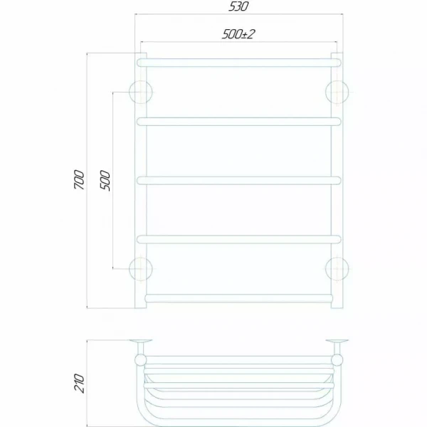 Полотенцесушитель электрический DEFFI Стандарт с полкой 500x700 левый 100 Вт белый