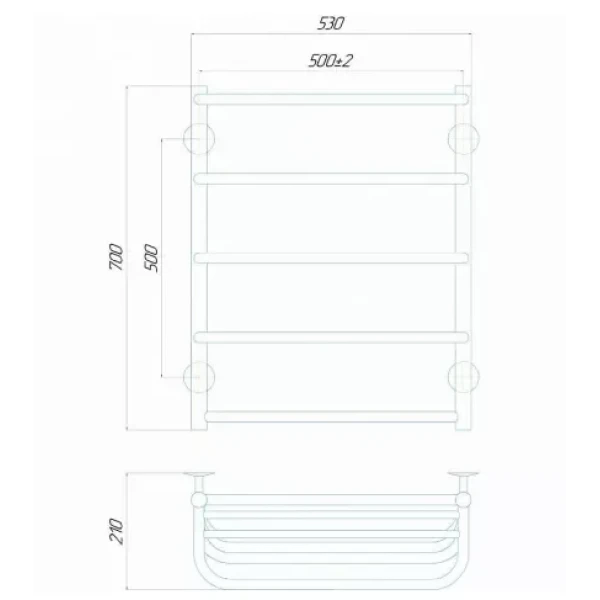 Полотенцесушитель электрический DEFFI Стандарт с полкой 500x700 100 Вт левый черный
