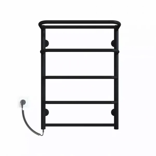 Полотенцесушитель электрический DEFFI Стандарт с полкой 500x700 100 Вт левый черный