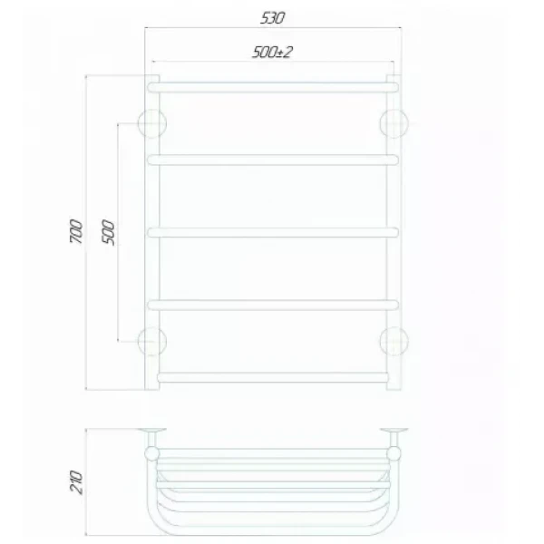 Полотенцесушитель электрический DEFFI Стандарт с полкой 500x700 мм, 100 Вт, правый, белый