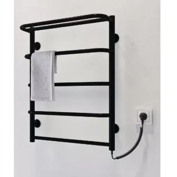 Полотенцесушитель электрический DEFFI Стандарт с полкой 500x700 мм, 100 Вт, правый, черный