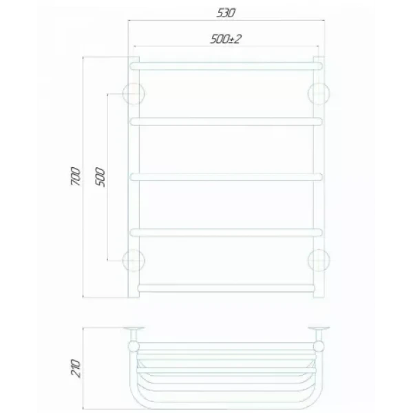 Полотенцесушитель электрический DEFFI Стандарт с полкой 500x700 мм, 100 Вт, правый, черный