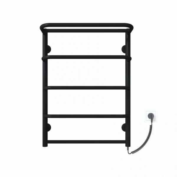 Полотенцесушитель электрический DEFFI Стандарт с полкой 500x700 мм, 100 Вт, правый, черный