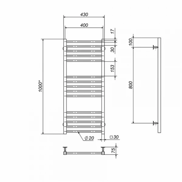Полотенцесушитель Deffi LIMA П15 (400х1000) 147 Вт электрический с правым подключением