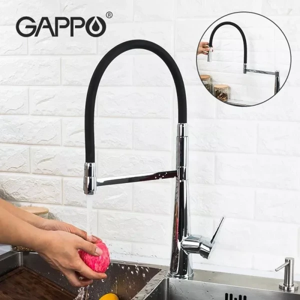 Смеситель для кухни GAPPO G4398-15 с гибким изливом черный/хром, 2 режима