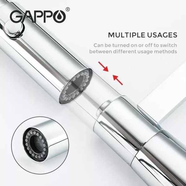 Смеситель для кухни GAPPO G4398-15 с гибким изливом черный/хром, 2 режима