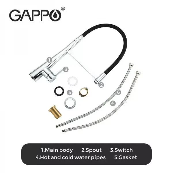 Смеситель для кухни GAPPO G4398-15 с гибким изливом черный/хром, 2 режима