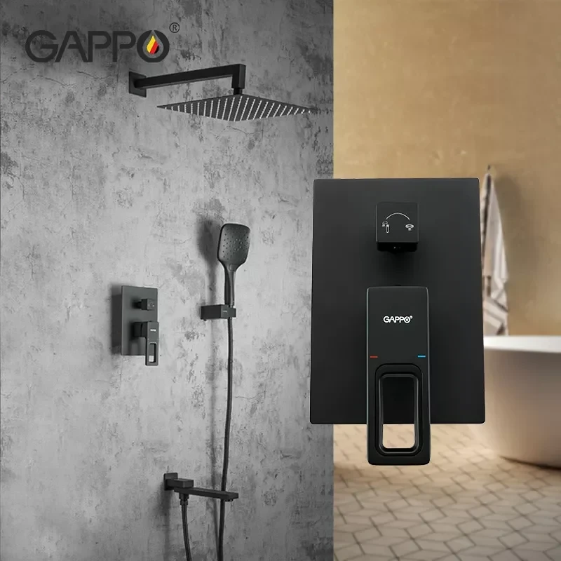 Душевая система GAPPO G7117-6 с переключателем на лейку на 3 функции черная