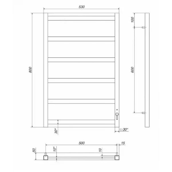 Полотенцесушитель электрический DEFFI Avast 500x800 140 Вт левый черный