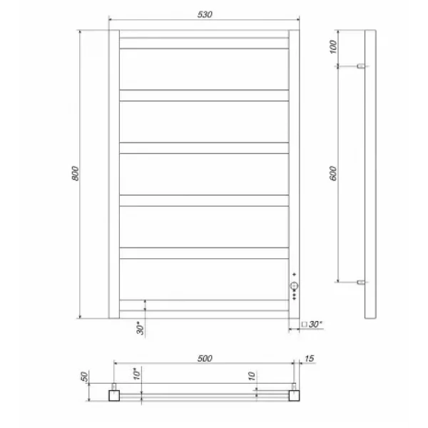 Полотенцесушитель электрический DEFFI Avast 500x800 правый 140 Вт черный