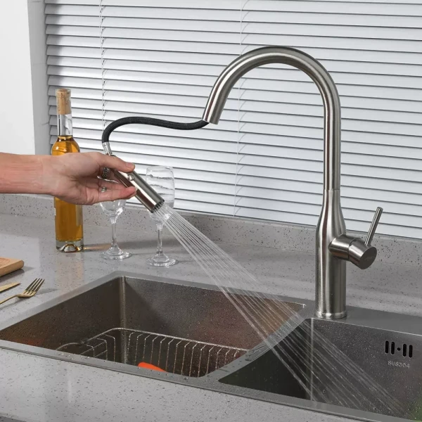 Смеситель для кухни GAPPO G4398-45 с выдвижным изливом сатин, 2 режима