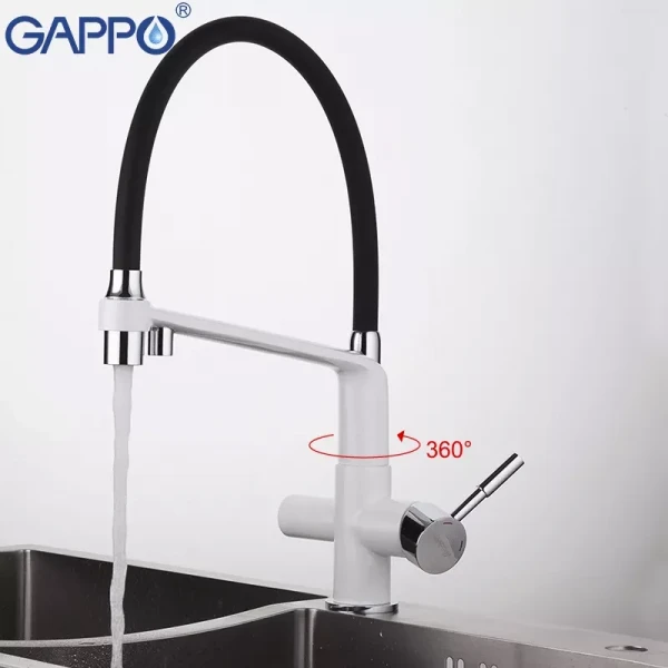 Смеситель для кухни GAPPO G4398-9 с гибким изливом белый/черный