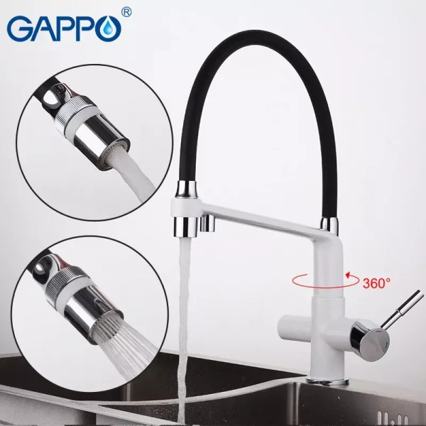 Смеситель для кухни GAPPO G4398-9 с гибким изливом белый/черный