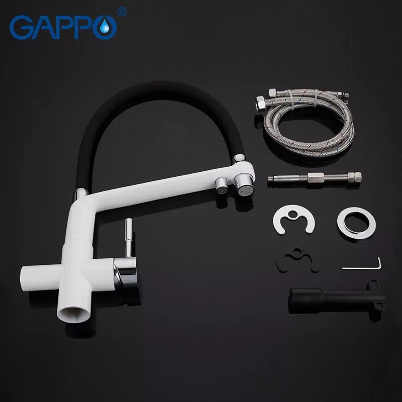 Смеситель для кухни GAPPO G4398-9 с гибким изливом белый/черный
