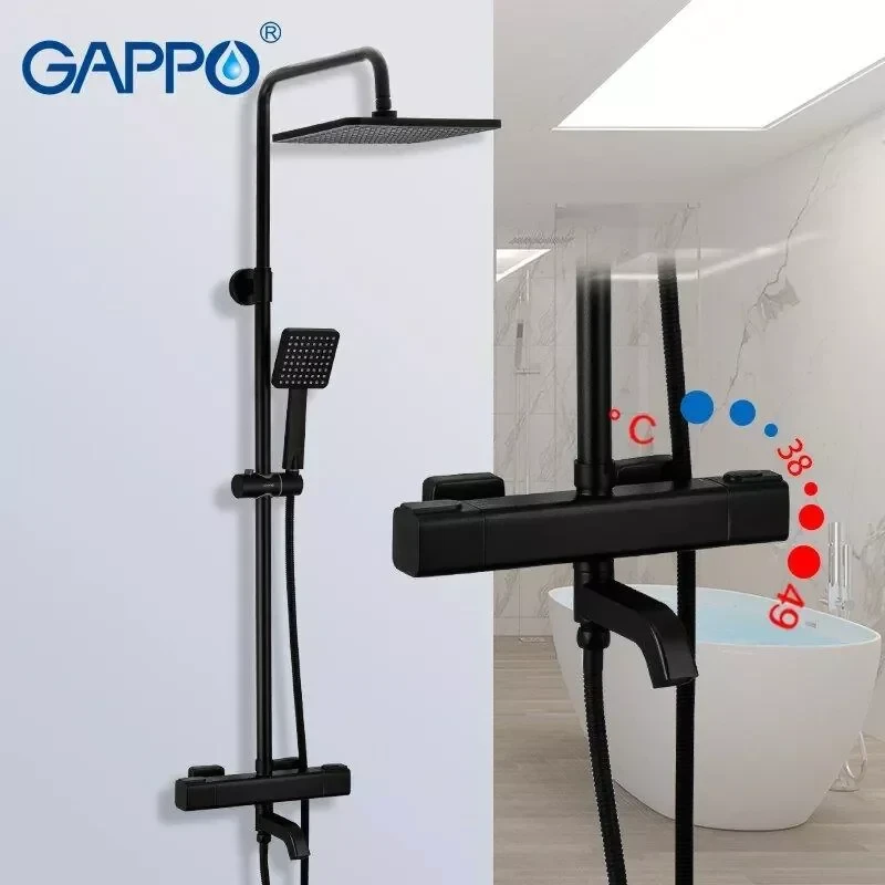 Душова система з термостатом GAPPO G24791-6, 3-функціональна лійка, чорний