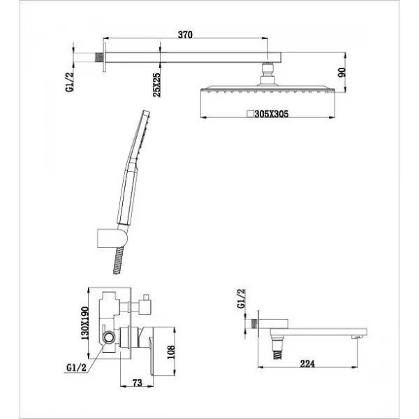 Встраиваемая душевая система GAPPO G7199-20 с 3 функциями и переключателем на лейку