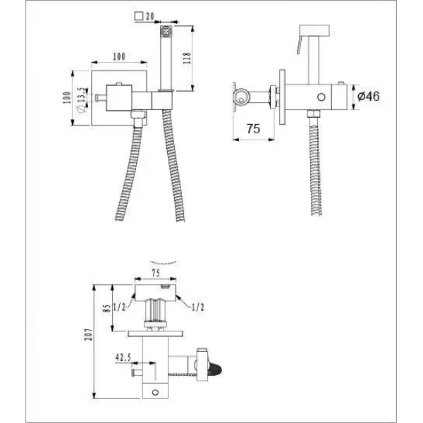 Гигиенический душ GAPPO G7207-60 с черным термостатом.