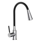 Смеситель для кухни FRAP F4044 с гибким изливом двухцветный черный/хром с двумя режимами