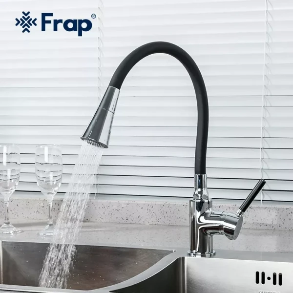 Смеситель для кухни FRAP F4044 с гибким изливом двухцветный черный/хром с двумя режимами