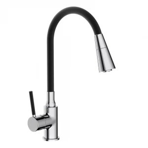 Смеситель для кухни FRAP F4044 с гибким изливом двухцветный черный/хром с двумя режимами
