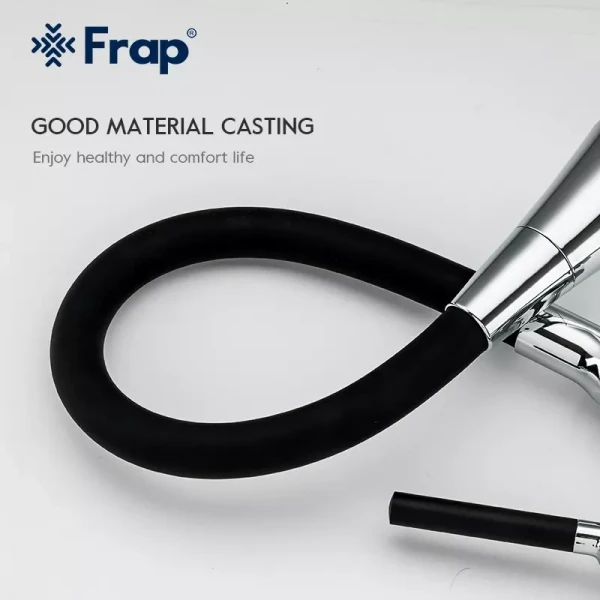 Смеситель для кухни FRAP F4044 с гибким изливом двухцветный черный/хром с двумя режимами