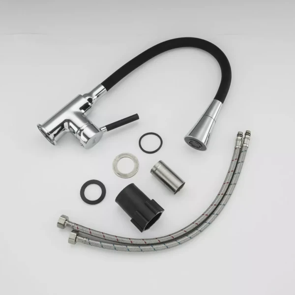 Смеситель для кухни FRAP F4044 с гибким изливом двухцветный черный/хром с двумя режимами