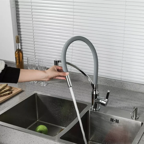 Смеситель для кухни FRAP F4552 с гибким изливом серый/хром