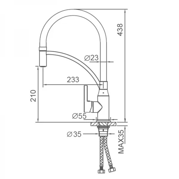 Смеситель для кухни FRAP F4552 с гибким изливом серый/хром