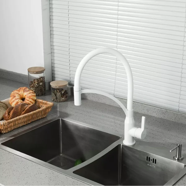 Смеситель для кухни Frap F4552-8 с гибким изливом, белый