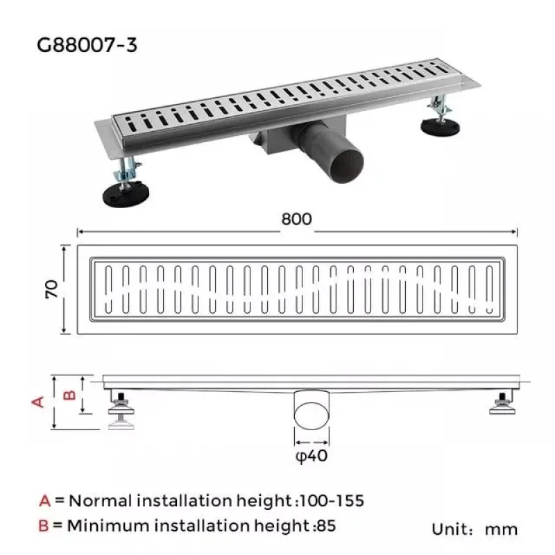 Трап для душа GAPPO G88007-3 70x800 мм нержавеющая сталь