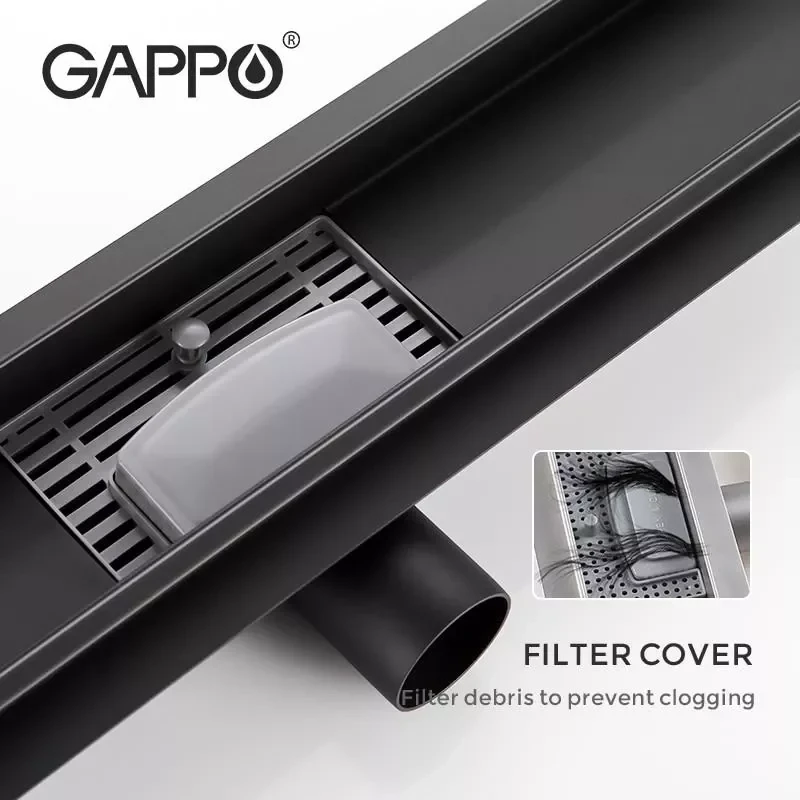 Трап для душа GAPPO G88007-36 70x800 мм из нержавеющей стали черный