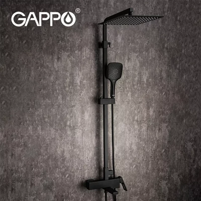 Душевая система GAPPO G2417-60 термостатическая черная с переключателем на лейку