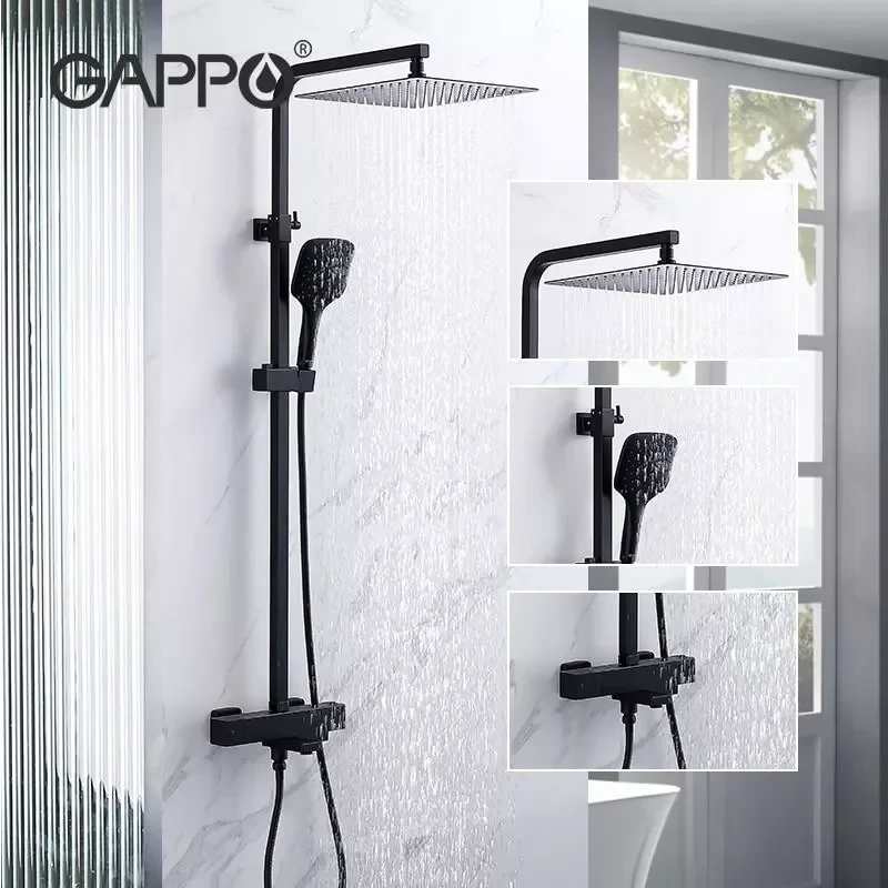 Душевая система GAPPO G2417-60 термостатическая черная с переключателем на лейку