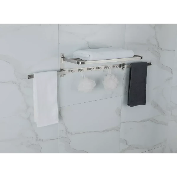 Полка для полотенец поворотная FRAP F30424 с 6 крючками нержавеющая сталь