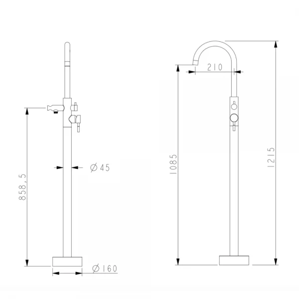 Смеситель для напольной ванны WEZER EKO19A-01-BLACK нержавеющая сталь черный