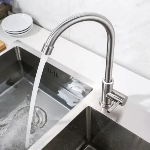 Монокран для раковины WEZER EKO14A-14 с поворотным изливом нержавеющая сталь