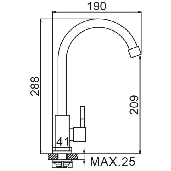 Монокран для раковины WEZER EKO14A-14 с поворотным изливом нержавеющая сталь