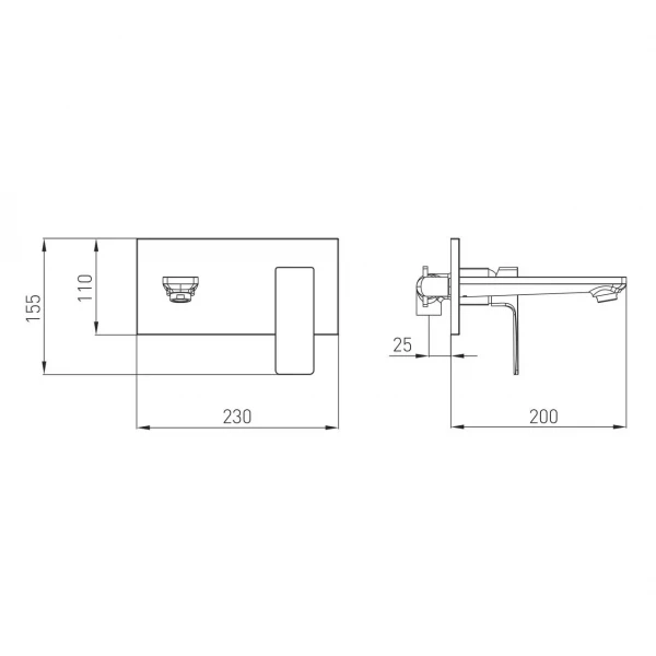 Смеситель для умывальника WEZER PRO10-02-BLACK встроенный нержавеющая сталь черный