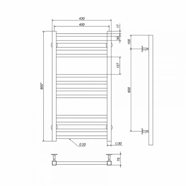 Полотенцесушитель электрический Deffi Lima 400х800 мм 165 Вт хромированный левый