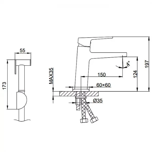 Змішувач для раковини з гігієнічним душем FAOP A1009-1, хром