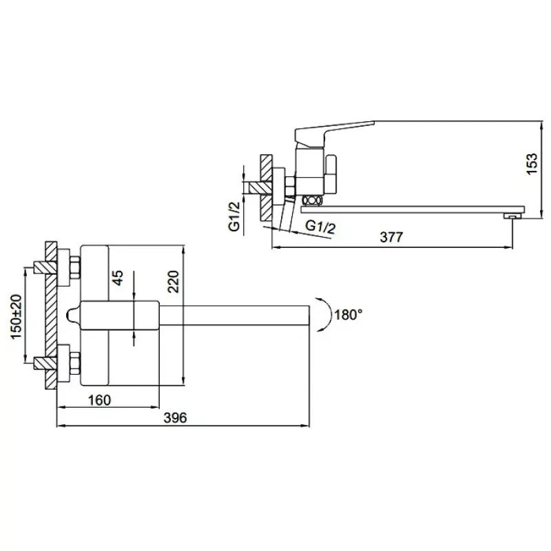 Змішувач для ванни FAOP A2209-6 з плоским виливом 350 мм, чорний