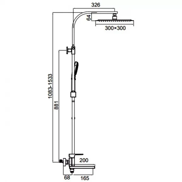 Душова система FAOP A2409-6, вилив - перемикач на лійку, 3-режими, чорний
