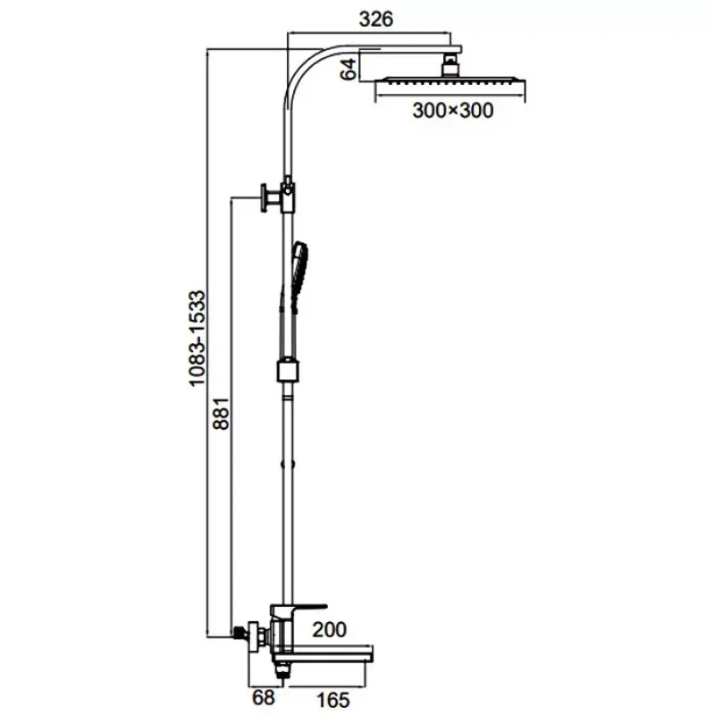 Душова система FAOP A2409-6, вилив - перемикач на лійку, 3-режими, чорний