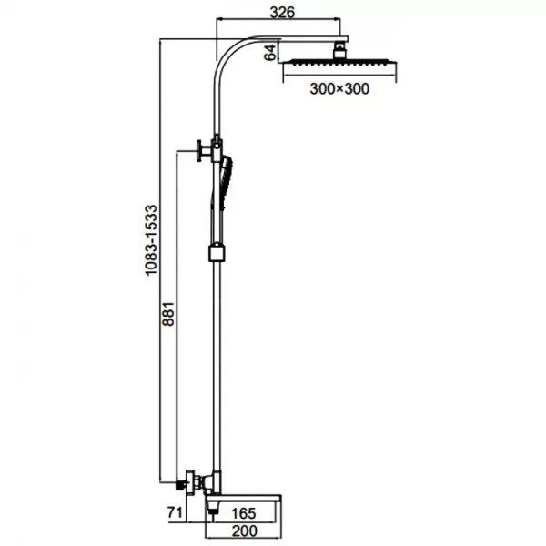 Душова система з термостатом FAOP A2409-60, вилив - перемикач на лійку, 3-режими, чорний
