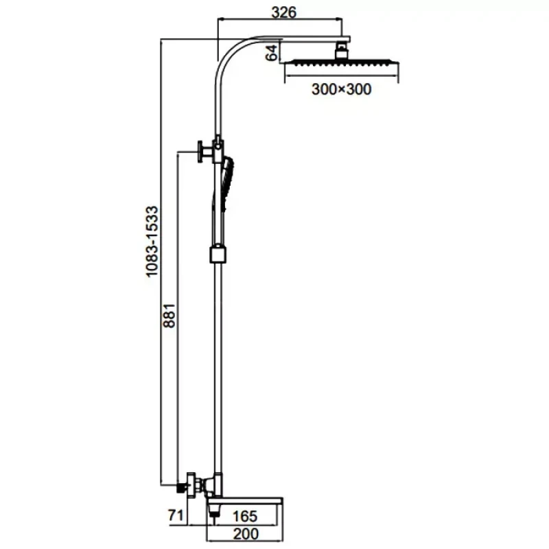 Душова система з термостатом FAOP A2409-60, вилив - перемикач на лійку, 3-режими, чорний