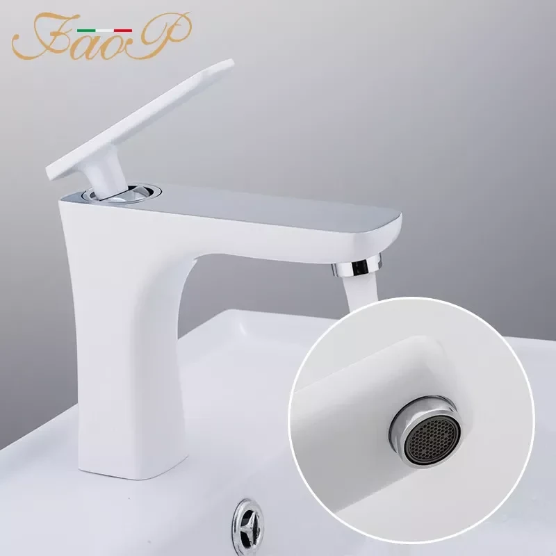 Змішувач для раковини FAOP A1003-8, білий-хром