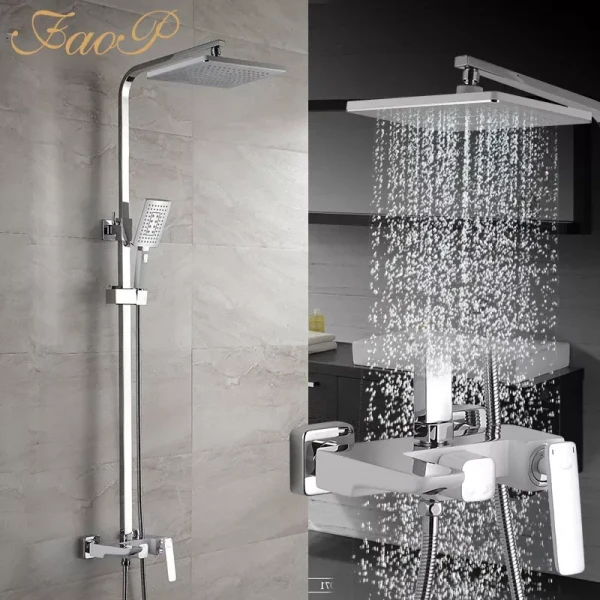 Душова система FAOP A2403-8, вилив - перемикач на лійку, 2-режими, білий-хром