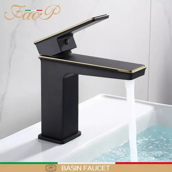 Змішувач для раковини FAOP A1006-6, чорний-золото.