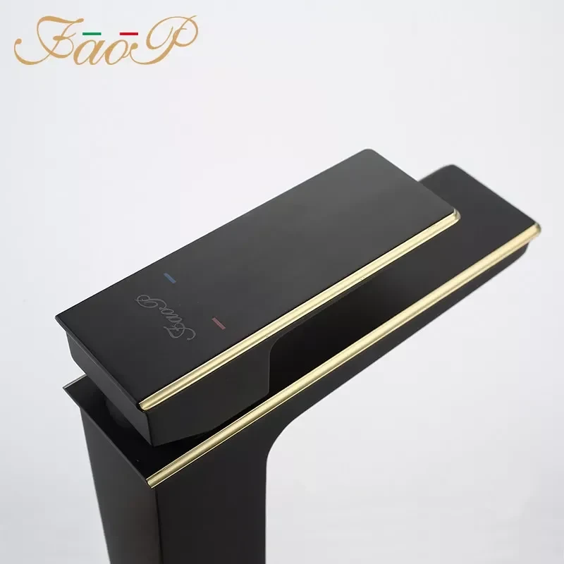 Змішувач для раковини FAOP A1006-6, чорний-золото.