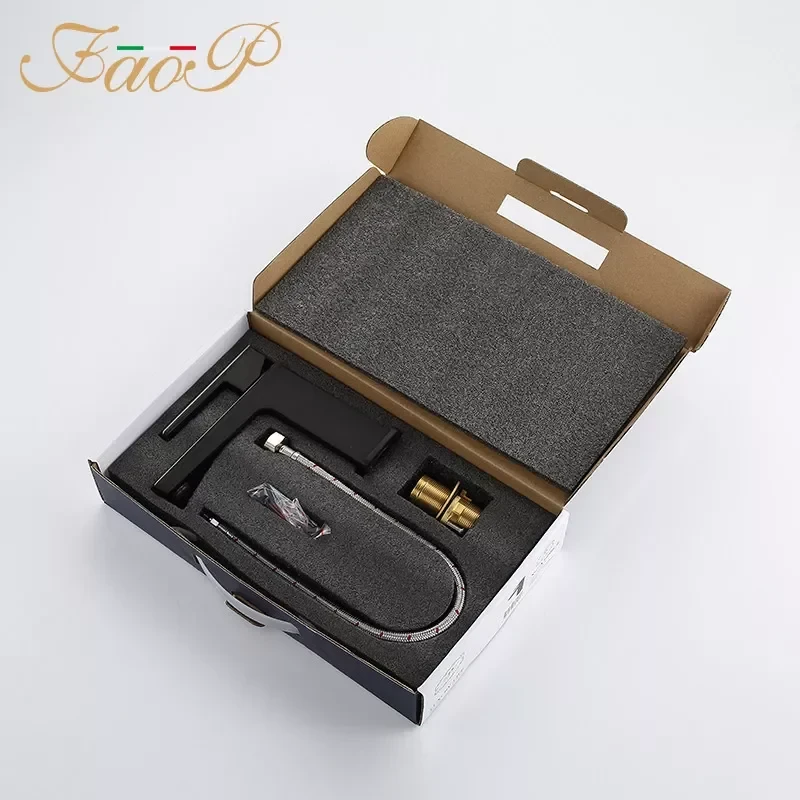 Змішувач для раковини FAOP A1006-6, чорний-золото.